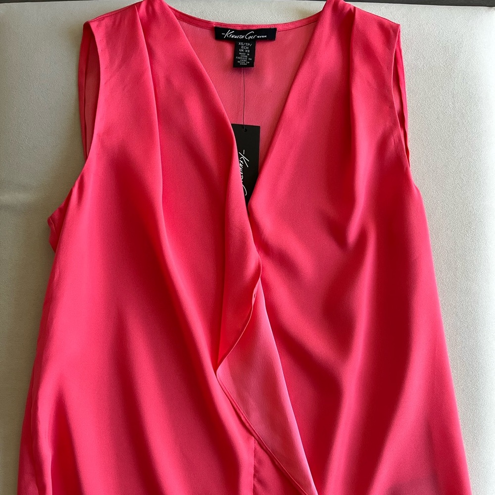 Kenneth Cole v-neck sleeveless blouse, hot pink, XS